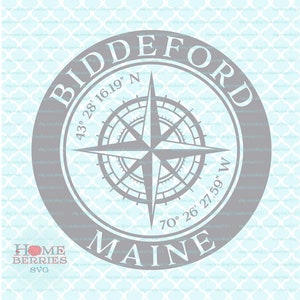 Biddeford Maine GPS Home Koordinaten ME Hometown Nautical Location Latitude Longitude Compass Rose svg dxf eps ai png Dateien