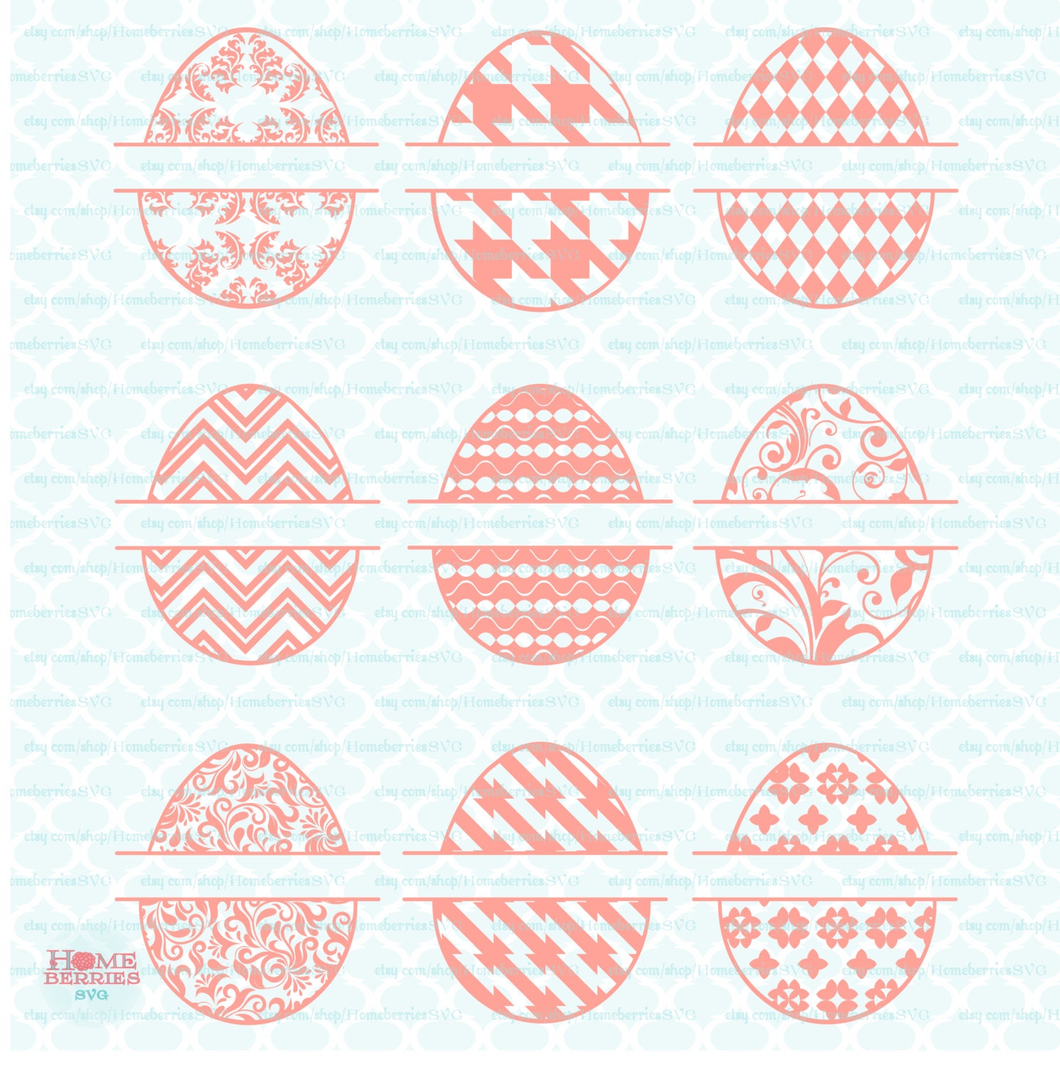 Download Patterned Easter SVG Egg Split Monogram Frames Cut Files | Etsy