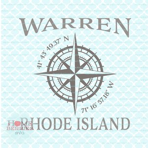 Warren Rhode Island RI Heimzustand Kompass Rose Breite Länge GPS Koordinaten svg dxf eps png ai cut Dateien