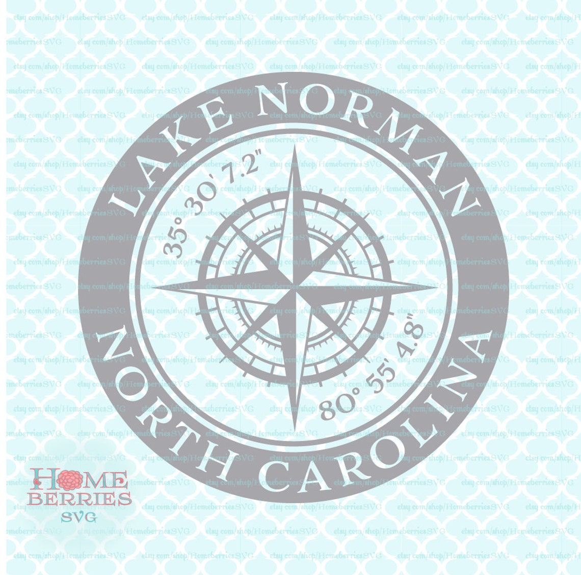 Lake Norman North Carolina Hometown Home Compass Rose Latitude Etsy