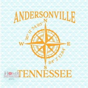 Andersonville Tennessee Heimatstadt TN Home Kompass Rose Breitengrad Nautische Lage Svg Dxf eps ai geschnitten Dateien für Cricut Silhouette