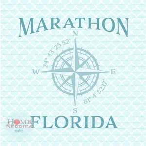 Marathon Florida Hometown FL Home Kompass Rose Latitude Longitude Nautical Koordinaten svg dxf eps ai cut Dateien für Cricut Silhouette