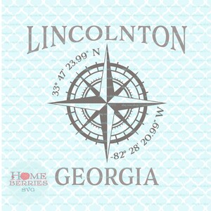 Lincolnton Georgia GA Heimatstadt Heimat Kompass Rose Breitengrad Längengrad nautische Koordinaten svg dxf eps ai geschnitten Dateien