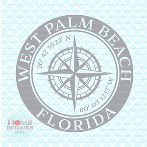 West Palm Beach Florida FL Ville natale Boussole Rose Latitude Longitude Emplacement nautique Accueil Coordonnées svg dxf eps ai png coupe fichiers