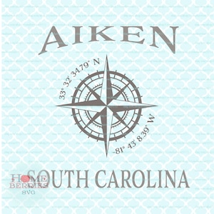 Aiken South Carolina SC Kompass Rose Nautical Position Breitengrad Längengrad Heimatstadt Koordinaten svg dxf eps ai Schnittdateien