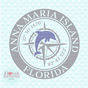 Anna Maria Island, Floride, ville natale, rose des vents, latitude, longitude, coordonnées nautiques, svg dxf eps ai couper des fichiers