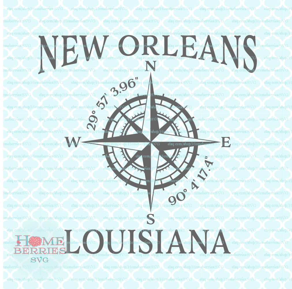 New Orleans Louisiana Hometown Home Compass Rose Latitude Etsy