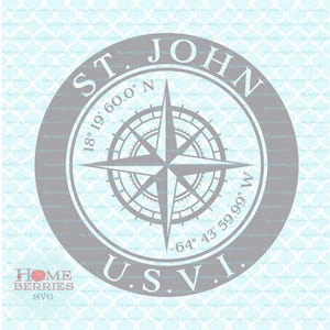 St. John Islas Vírgenes de EE. UU. Estado de origen Ciudad natal Rosa de los vientos Latitud Longitud Coordenadas GPS náuticas svg dxf eps png ai archivos cortados