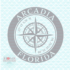 Arcadia Florida Home FL Hometown Latitude Longitude Kompass Rose Nautical Location GPS Koordinaten svg dxf eps ai png Dateien