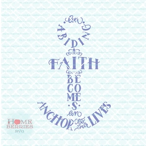 Può includere: Un disegno di ancora viola chiaro con le parole "Abiding Faith Becomes Our Anchor Lives" in un carattere decorativo. Il disegno include una corona e altri abbellimenti. Le parole sono disposte per formare la forma di un'ancora.