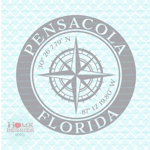 Pensacola FL Florida Nautik Standort Heimatstadt Breitengrad Längengrad Kompass Rose Home GPS Koordinaten vg dxf eps ai cut file