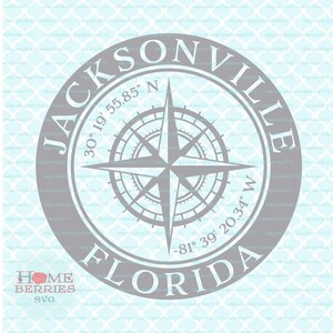 Jacksonville Floride maison coordonnées FL ville natale lieu nautique GPS Latitude Longitude Rose des vents svg dxf eps png ai coupe fichiers