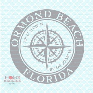Ormond Beach Florida FL Heimatstadt Heimat Kompass Rose Breitengrad Längengrad Nautische GPS Koordinaten svg dxf eps ai geschnitten Dateien