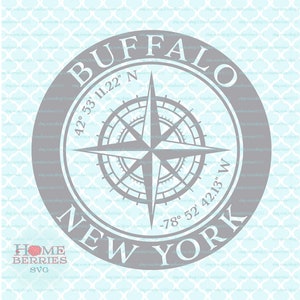 Buffalo New York Koordinaten NY Nautical Lage Home Kompass Rose Heimatstadt Breitengrad Längengrad GPS svg eps ai dxf png-Dateien