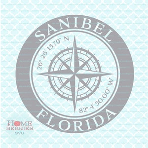 Sanibel Florida Home FL Hometown Latitude Longitude Kompass Rose Nautical Location GPS Koordinaten svg dxf eps ai png Dateien