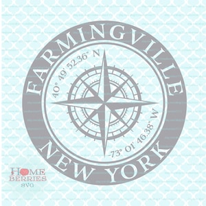 Farmingville New York Heimatstadt Heimat Kompass Rose Breitengrad Längengrad Nautik GPS Koordinaten svg dxf eps ai geschnitten Dateien
