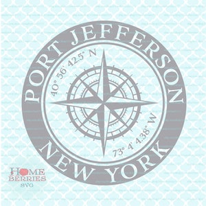 Port Jefferson New York Nautical Location NY Hometown Koordinaten Latitude Longitude Compass Rose svg dxf eps ai cut files