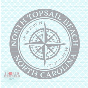 North Topsail Beach North Carolina Nautische Lage Kompass Rose Breitengrad Längengrad Koordinaten svg dxf eps png ai Dateien