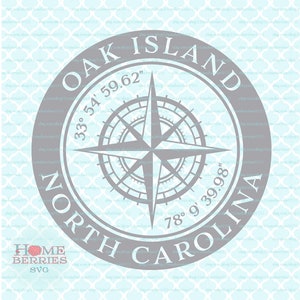 Oak Island North Carolina Home kompasroos breedtegraad lengtegraad nautische coördinaten svg dxf eps ai gesneden bestanden voor de Cricut silhouet