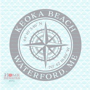 Keoka Beach Waterford Maine Home ME Nautik Lage Breitengrad Längengrad Heimatstadt Kompass Rose Koordinaten svg dxf eps ai geschnitten Dateien
