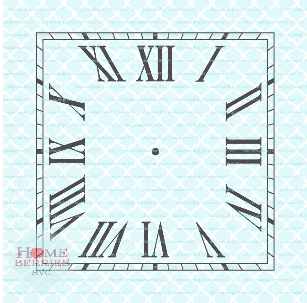 Square Roman Numeral Clock Face With Minute Ticks svg dxf eps Etsy