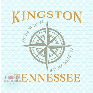 Kingston Tennessee Hometown Home Compass Rose Latitude Longitude Nautische coördinaten svg dxf eps ai gesneden bestanden voor Cricut Silhouette