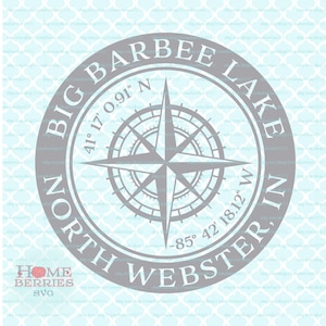 Big Barbee Lake North Webster Indiana Nautische Lage Breitengrad Längengrad Kompass Rose Home Koordinaten svg dxf eps ai geschnitten Dateien