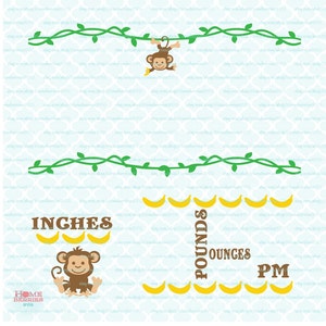 Jungle Themed Baby Birth Annancement Stats / Statistik Vorlage svg dxf eps jpg ai Dateien für Cricut / Silhouette