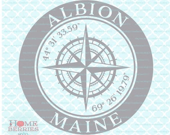 Albion Maine ME Hometown Home Compass Rose Latitude Longitude Nautical Coordinates svg dxf eps ai cut files for Cricut Silhouette