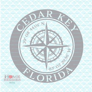 Cedar Key Florida Heimatkoordinaten FL Heimatstadt Nautische Lage GPS Breitengrad Längengrad Kompass Rose svg dxf eps png ai Schnittdateien