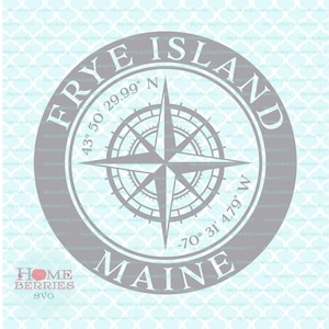 Frye Island Maine ME Hometown Home Compass Rose Breitengrad Längengrad Nautische Koordinaten svg dxf eps ai Plotterdateien