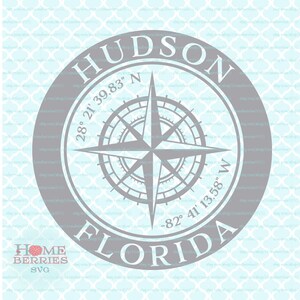 Hudson Florida Nautical Location FL Hometown Home Coordonnées GPS Compass Rose Latitude Longitude svg dxf eps ai png files
