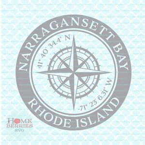 Narragansett Bay RI Nautische Lage Breitengrad Längengrad Kompass Rose Heimatstadt Haus Koordinaten svg dxf eps ai png geschnitten Dateien