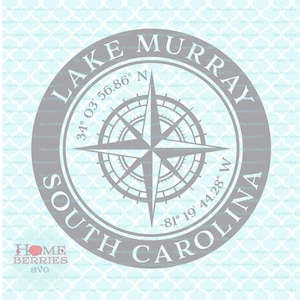 Lake Murray South Carolina Heimatstadt Kompass Rose Breitengrad Längengrad Nautische GPS-Koordinaten svg dxf eps ai Schnittdateien