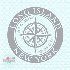 Long Island New York Home Kompass Rose Breitengrad Längengrad Nautische Koordinaten svg dxf eps ai Dateien für Cricut Silhouette