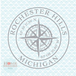 Rochester Hills Missouri MI Heimatstaat Heimatstadt Kompass Rose Breitengrad Längengrad Nautische GPS-Koordinaten svg dxf eps png ai Schnittdateien
