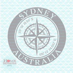 Sydney Australien Nautischer Ort Kompass Rose Breite Länge GPS Koordinaten svg dxf eps png ai cut Dateien