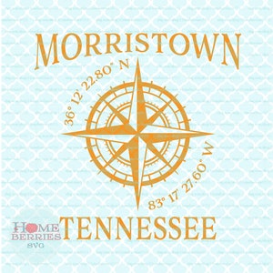 Morristown Tennessee Nautical Position TN Heimatstadt Breitengrad Längengrad Kompass Rose GPS Koordinaten