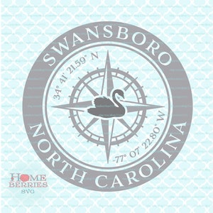 Swansboro North Carolina Nautical Location Latitude Longitude Compass Rose Hometown Home Coordinates svg dxf eps ai png cut files