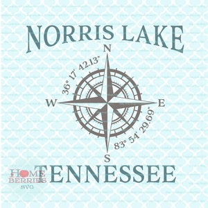 Norris Lake Tennessee Heimatstadt Kompass Rose Breitengrad Längengrad Nautische Koordinaten svg dxf eps ai Dateien für Cricut Silhouette