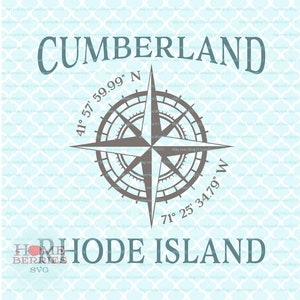 Cumberland Rhode Island Latitude Longitude Nautical Location Compass Rose GPS Koordinaten RI Hometown Home svg dxf eps ai png cut files