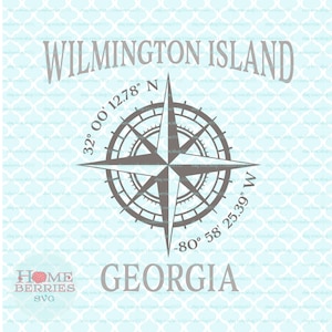 Wilmington Island Georgia Hometown Home Kompass Rose Breitengrad Längengrad nautische Koordinaten svg dxf eps ai geschnitten Dateien für Cricut Silhouette
