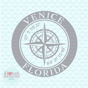Venedig Florida Kompass Rose Breite Breite Längengrad Nautische Koordinaten svg dxf eps ai Dateien für Cricut Silhouette schneiden