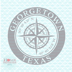 Georgetown Texas TX Hometown Home Nautical Location Kompass Rose Breitengrad Längengrad Nautische GPS Koordinaten svg dxf eps ai png Plotterdateien