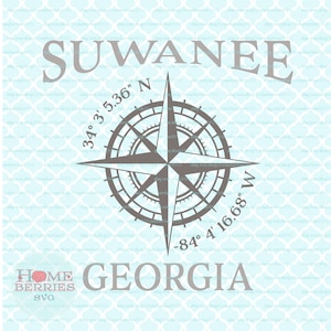 Suwanee Georgia GA Home State Nautische Lage Heimatstadt Koordinaten svg dxf eps ai geschnitten Dateien für Cricut Silhouette & andere Schneidemaschinen
