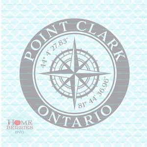 Point Clark Ontario Kanada Koordinaten Kompass Rose Nautical svg dxf eps ai cut Dateien für Cricut Silhouette & andere Schneidemaschinen