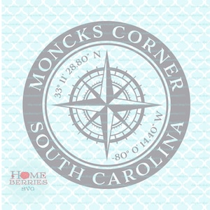 Moncks Corner South Carolina Nautische Lage Breitengrad Längengrad Kompass Rose Heimatstadt Heimat Koordinaten svg dxf eps ai geschnitten Dateien