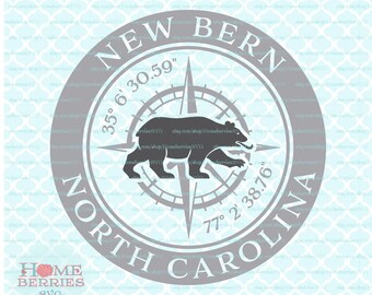 New Bern North Carolina Hometown Vacation NC Home Compass Rose Latitude Longitude Nautical svg dxf eps ai cut files for Cricut Silhouette