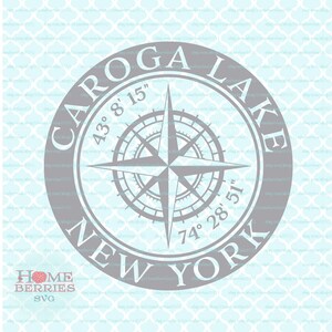 Caroga Lake Nowy Jork NY Strona główna Szerokość geograficzna Długość geograficzna Żeglarstwo Róża wiatrów svg dxf eps ai pliki do cięcia dla Cricut Silhouette i innych maszyn