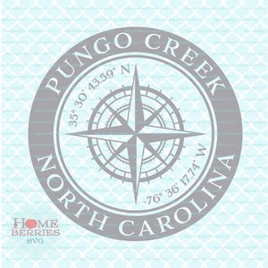 Pungo Creek North Carolina Nautische Lage Längengrad Kompass Rose Hometown Home Koordinaten svg dxf eps ai Plotterdateien